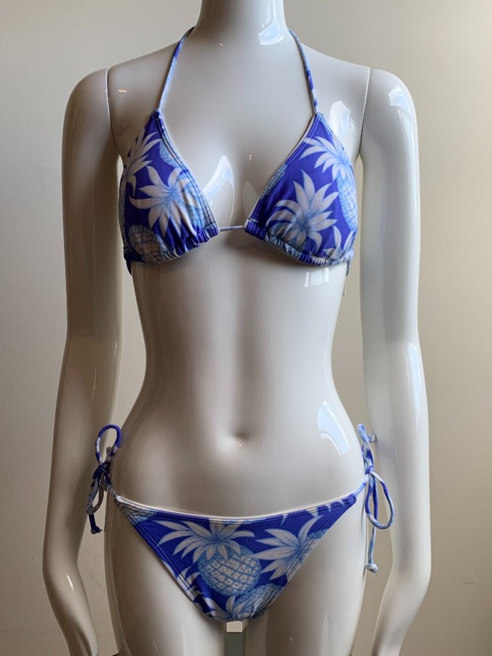 Jag peri blue triangle pineapple triangle top tie side bikini